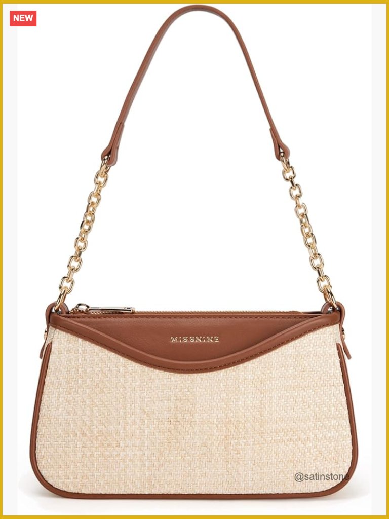 Faux Leather And Raffia Hobo Shoulder Bag With Chain Strap